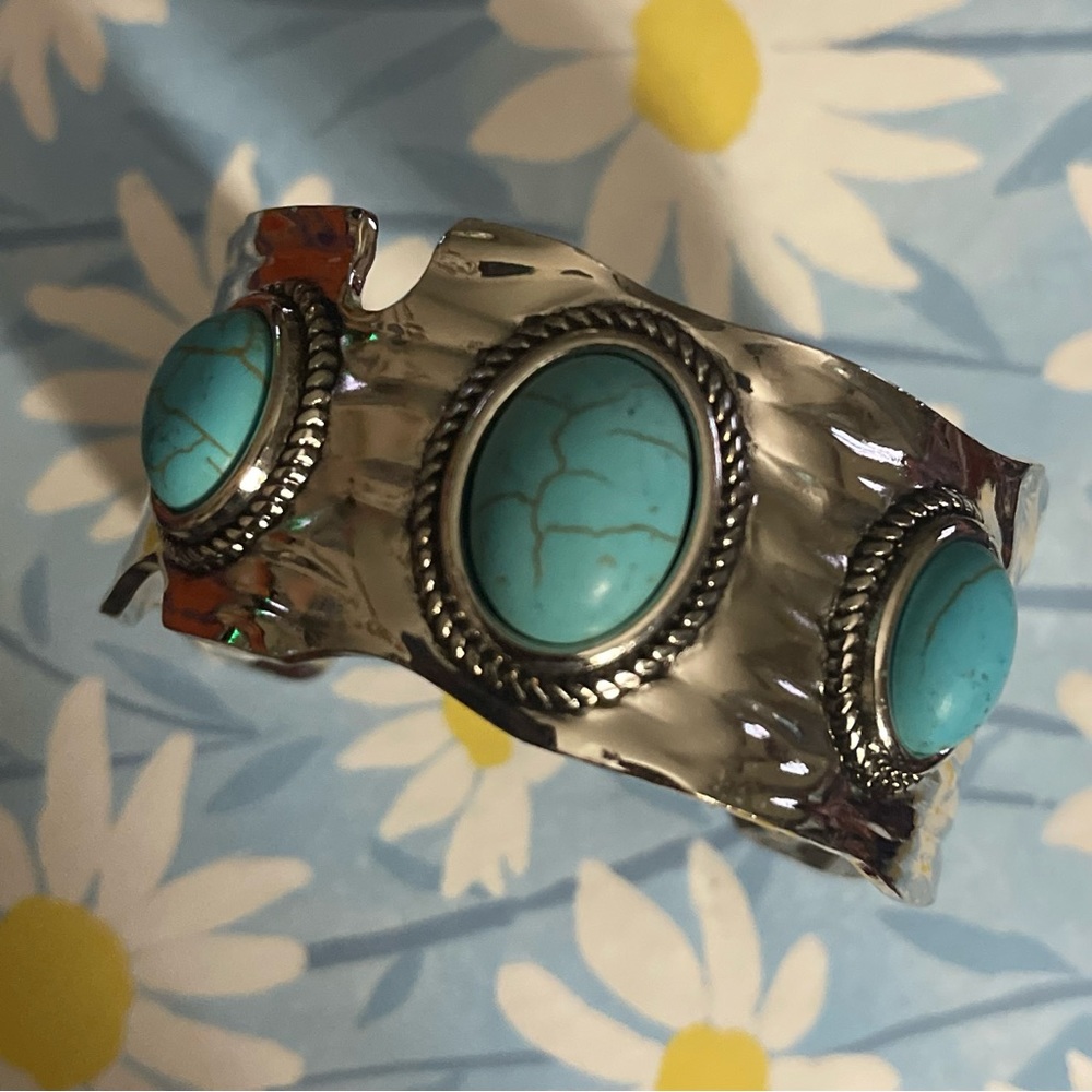 New Handmade Western Sterling Silver Signed Natural Turquoise Bangle Bracelet - Picture 7 of 12